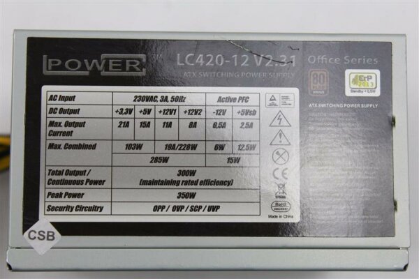 LC Power LC420-12 V2.31 80Plus 80+ Netzteil 300 Watt   #28966