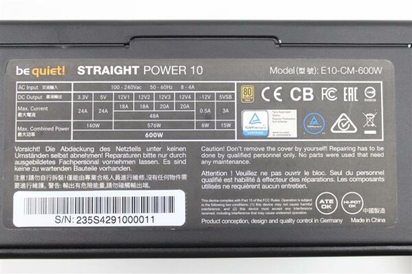 Be Quiet Straight Power 10-CM 600W (BN235) Netzteil 600 Watt 80+ modular #130358