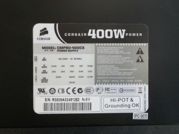 Corsair Builder Series CX400 (CMPSU-400CX) ATX Netzteil 400 Watt 80+   #26961