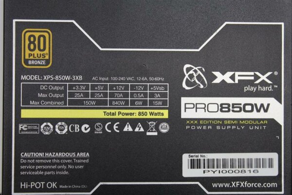 XFX Black Edition XPS-850W-3XB 850 Watt 80+ 850W 80 Plus modular   #127827