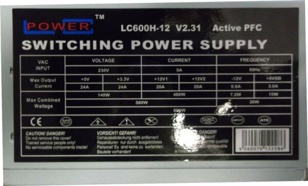 LC Power LC600H-12 V2.31 ATX Netzteil 600 Watt   #27991