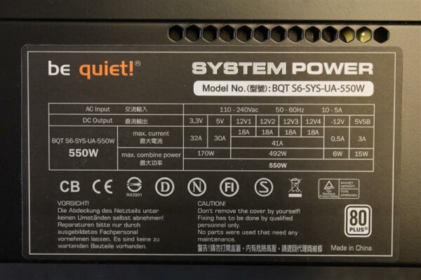 Be Quiet System Power S6 80Plus 550W (BN091) ATX Netzteil 550 Watt 80+   #27748