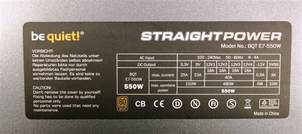 Be Quiet Straight Power E7 550W (BN116) ATX Netzteil 550 Watt 80+   #27776