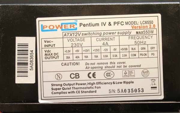 LC Power LC6550 Ver. 2.0 ATX Netzteil 550 Watt    #28302