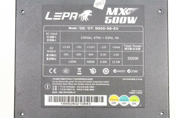 LEPA MX-F1 500W (N500-SB-EU) ATX Netzteil 500 Watt   #128669