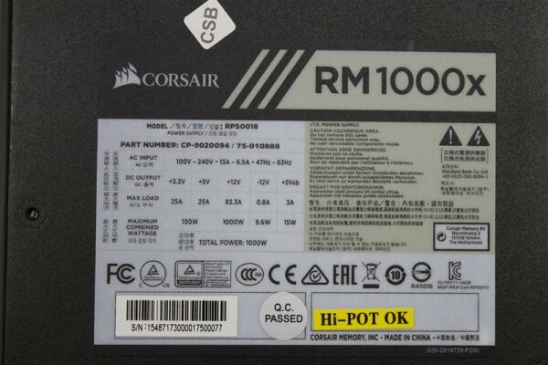Corsair RMx Series RM1000x 1000W ATX Netzteil 80 PLUS Gold modular   #128679
