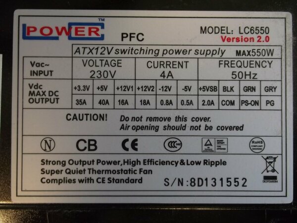 LC Power LC6550 V2.0 550 Watt Anthrazit   #30148