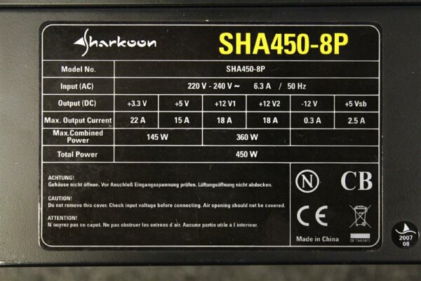 Sharkoon SHA450-8P 450W ATX Netzteil 450 Watt   #27600