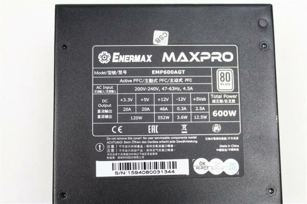 Enermax MaxPro 600W ATX Netzteil EMP600AGT 600 Watt 80+ Silver   #127454