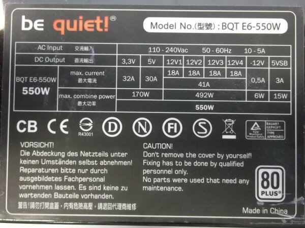 Be Quiet Straight Power E6 550W (BN086) ATX Netzteil 550 Watt 80+   #27104