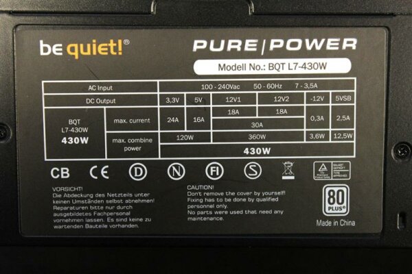Be Quiet Pure Power L7 430W (BN105) ATX Netzteil 430 Watt 80+   #28140