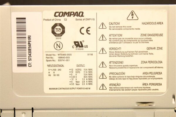 HP Worstation xw6000 Compaq WTX460-3505 460 Watt   #71681