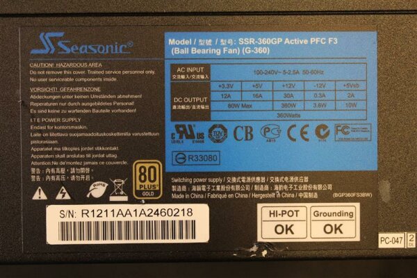 Seasonic 80+ SSR-360GP Active PFC F3 360 Watt 80 Plus   #37637