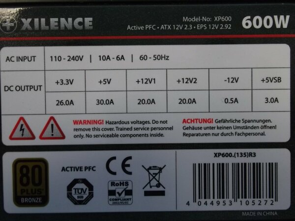 Xilence Gaming Series 600W (XP600) ATX Netzteil 600 Watt 80+   #29712