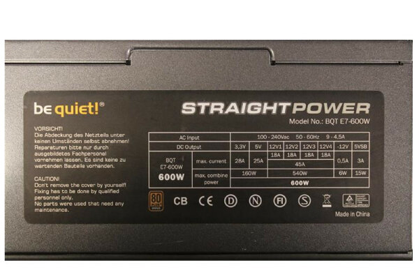 Be Quiet Straight Power E7 600W (BN117) ATX Netzteil 600 Watt 80+ Bronze  #31763