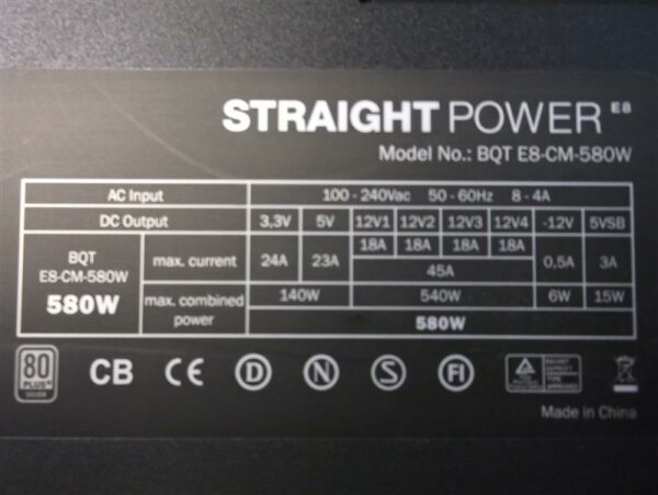 Be Quiet Straight Power E8 CM 580W (BN162) Netzteil 580 Watt 80+ modular  #32790