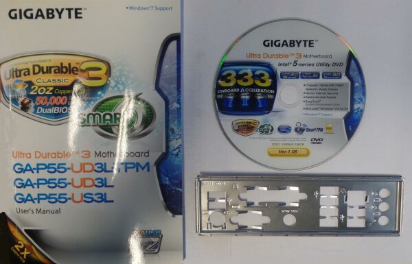 Gigabyte GA-P55-UD3L-TPM/ -UD3L / -US3L Handbuch - Blende - Treiber CD   #38945