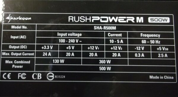 Sharkoon RUSH Power SHA-R500M 500 Watt modular   #32045