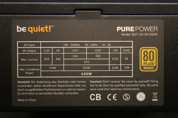 Be Quiet Pure Power L8-CM 630W (BN182) ATX Netzteil 630 Watt 80+ modular  #83763