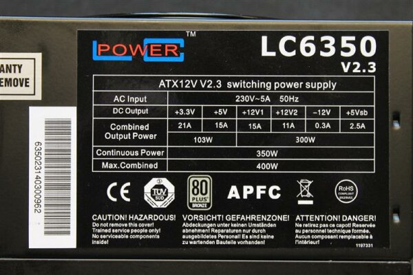 LC Power LC6350  350 Watt 80 Plus    #33606