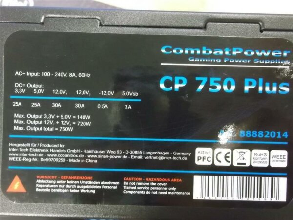 CombatPower CP 750 Plus ATX Netzteil 750 Watt   #33610