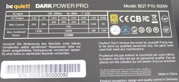 Be Quiet Dark Power Pro 10 550W (BN200) power supply 550 Watt 80+ modular   #32590