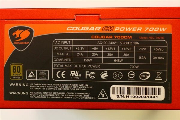 Cougar CM 700W (700CM) ATX Netzteil 700 Watt 80+ modular   #88657
