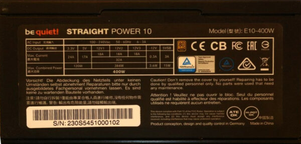 Be Quiet Straight Power 10 400W (BN230) ATX Netzteil 400 Watt 80+ Gold   #88661