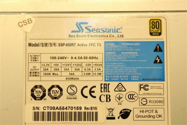 Seasonic SSP-650RT 650 Watt ATX Netzteil 80+ 650 W   #110422