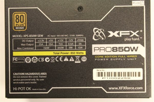 XFX Core Edition Pro XPS-850W-SEW ATX Netzteil 850 Watt 80+   #90714