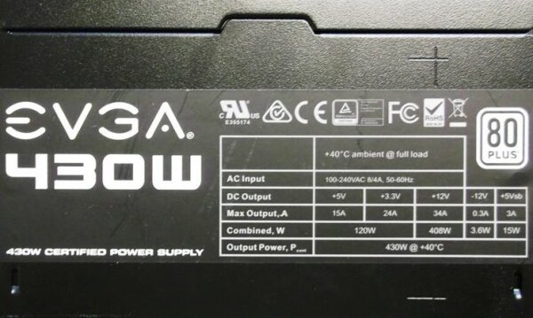 EVGA 430W Power Supply 430 Watt 80+ Netzteil   #39266