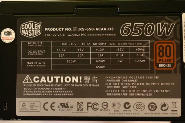 Cooler Master GX Series 650W (RS-650-ACAA-D3) ATX Netzteil 650 Watt 80+  #88678