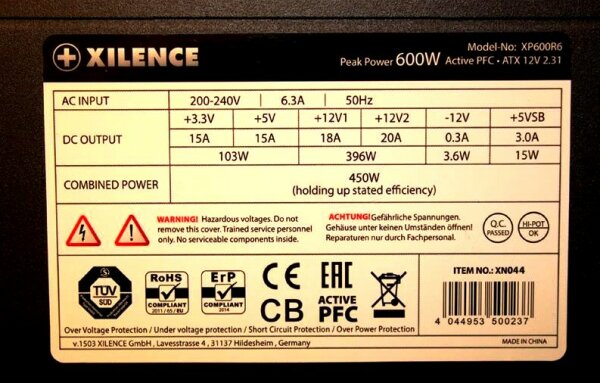 Xilence 450 Watt ATX Netzteil XP600R6 V.2.31 450 W   #92263