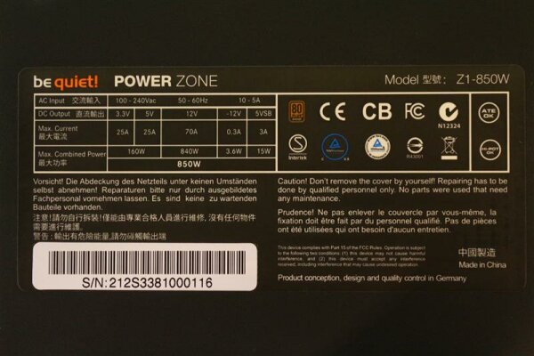 Be Quiet Power Zone 850W (BN212) ATX Netzteil 850 Watt 80+ modular   #88683