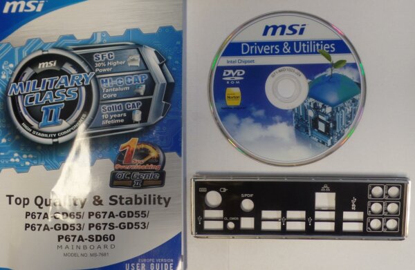 MSI P67A-GD53 (B3) MS-7681 Ver.2.1 - Handbuch - Blende - Treiber CD   #110699