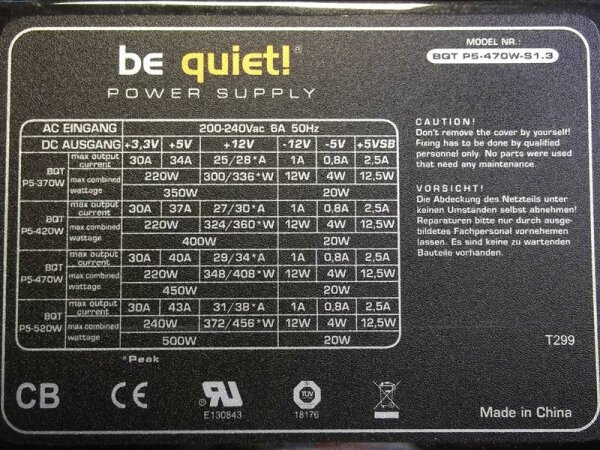 Be Quiet BQT P5 470W-S1.3 ATX Netzteil 470 Watt   #33144