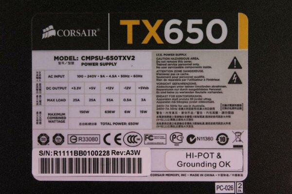 Corsair Enthusiast Series TX650 V2 650W 80+ Bronze ATX power supply 650 Watt   #83833