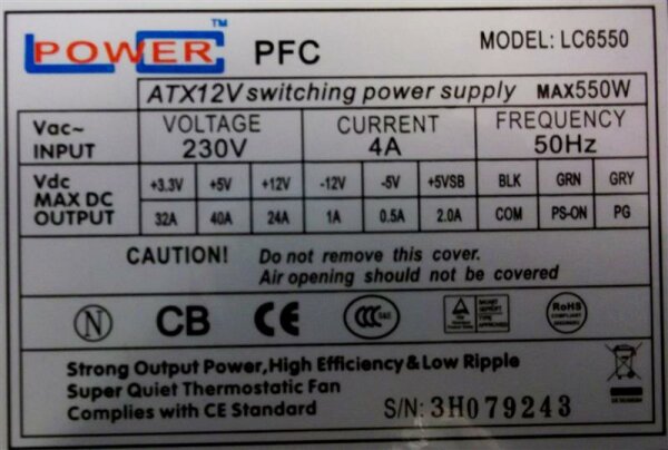LC Power LC6550 ATX Netzteil 550 Watt (Titan)   #32891