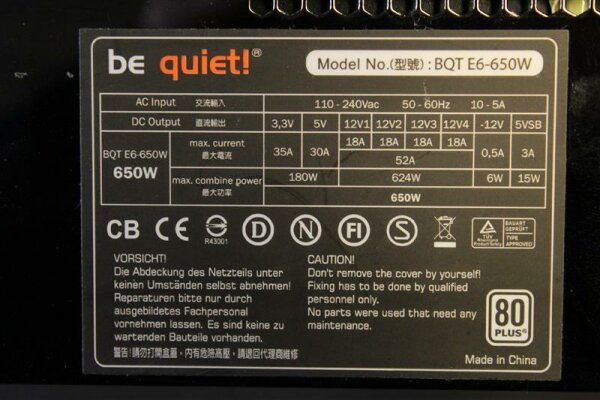 Be Quiet Straight Power E6 650W (BN088) ATX power supply 650 Watt 80+   #31868