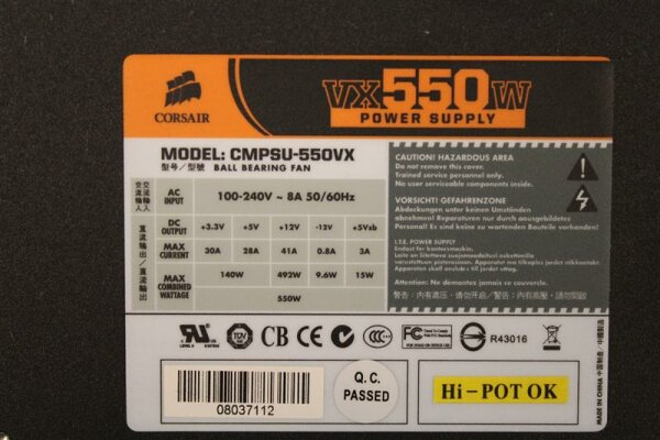 Corsair Enthusiast Series VX550 (CMPSU-550VX) ATX Netzteil 550 Watt 80+   #28543