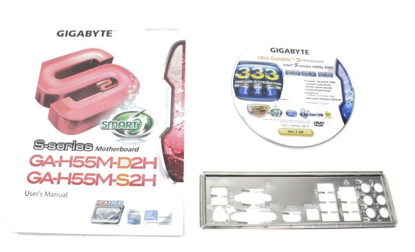 Gigabyte GA-H55M-D2H  GA-H55M-S2H Handbuch - Blende - Treiber CD   #68237