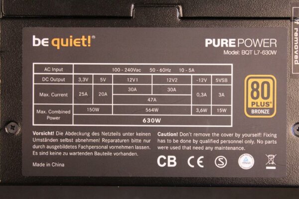 Be Quiet Pure Power L7 630W (BN107) ATX Netzteil 630 Watt 80+   #83877