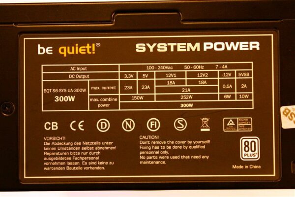 Be Quiet System Power S6 80Plus 300W (BN080) ATX Netzteil 300 Watt 80+   #88998