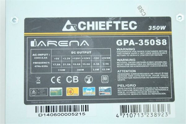 Chieftec GPA-350S8 350 Watt ATX Netzteil 80Plus 80+   #117162