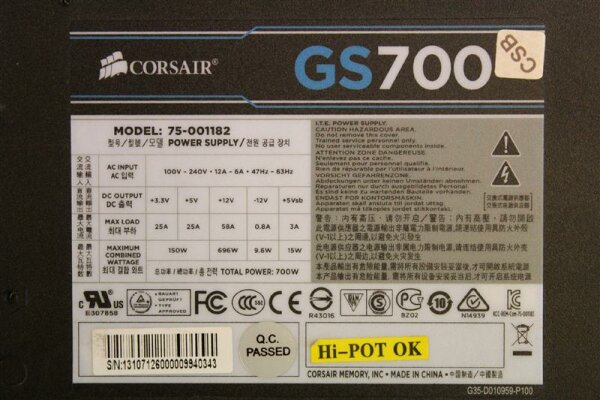 Corsair Gaming Series GS700 (CMPSU-700G) ATX Netzteil 700 Watt 80+   #38061