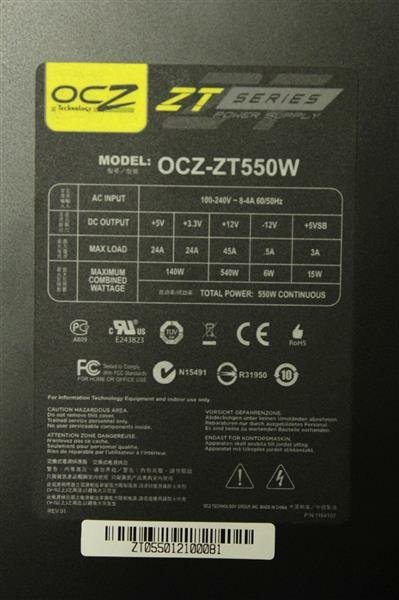 OCZ ZT Series OCZ-ZT550W 80 Plus 550 Watt 80+ Modular   #41907