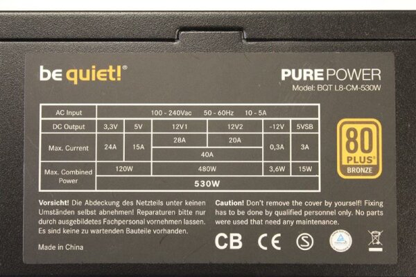 Be Quiet Pure Power L8-CM-530W (BN181) ATX Netzteil 530 Watt 80+ modular  #89012