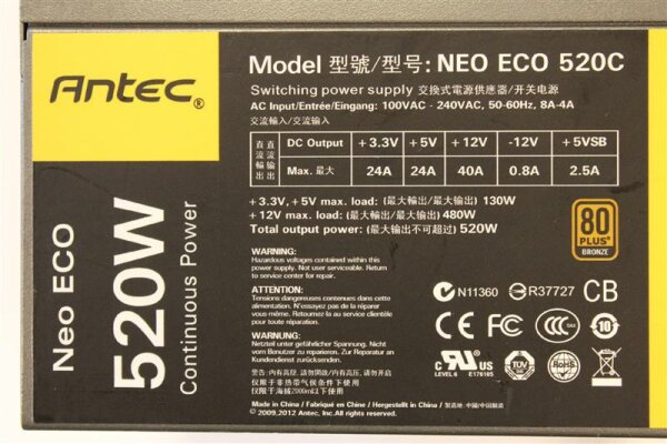 Antec Neo Eco 520C 520W ATX Netzteil 520 Watt 80+   #89013
