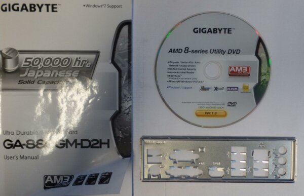 Gigabyte GA-880GM-D2H Rev.1.3 Handbuch - Blende - Treiber CD   #38858