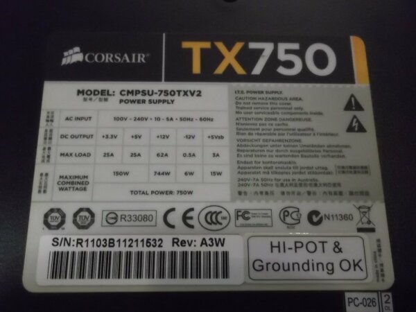 Corsair Enthusiast Series TX750 80+ Bronze CMPSU-750TXV2 750 Watt   #29905